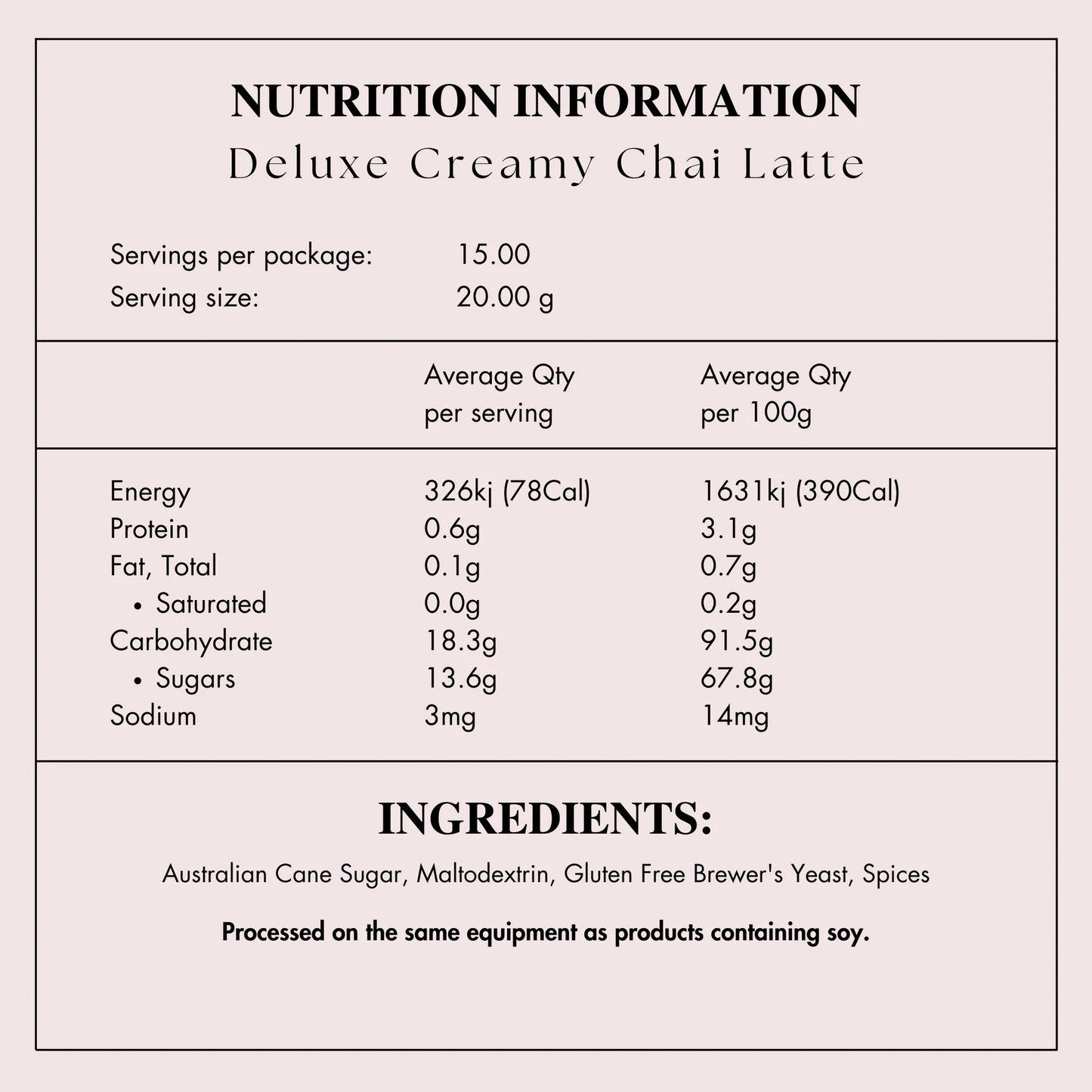 deluxe creamy chai nutrition