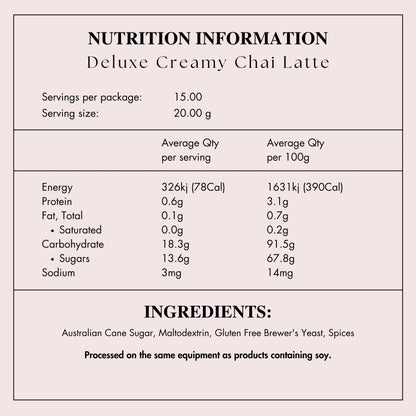 deluxe creamy chai nutrition